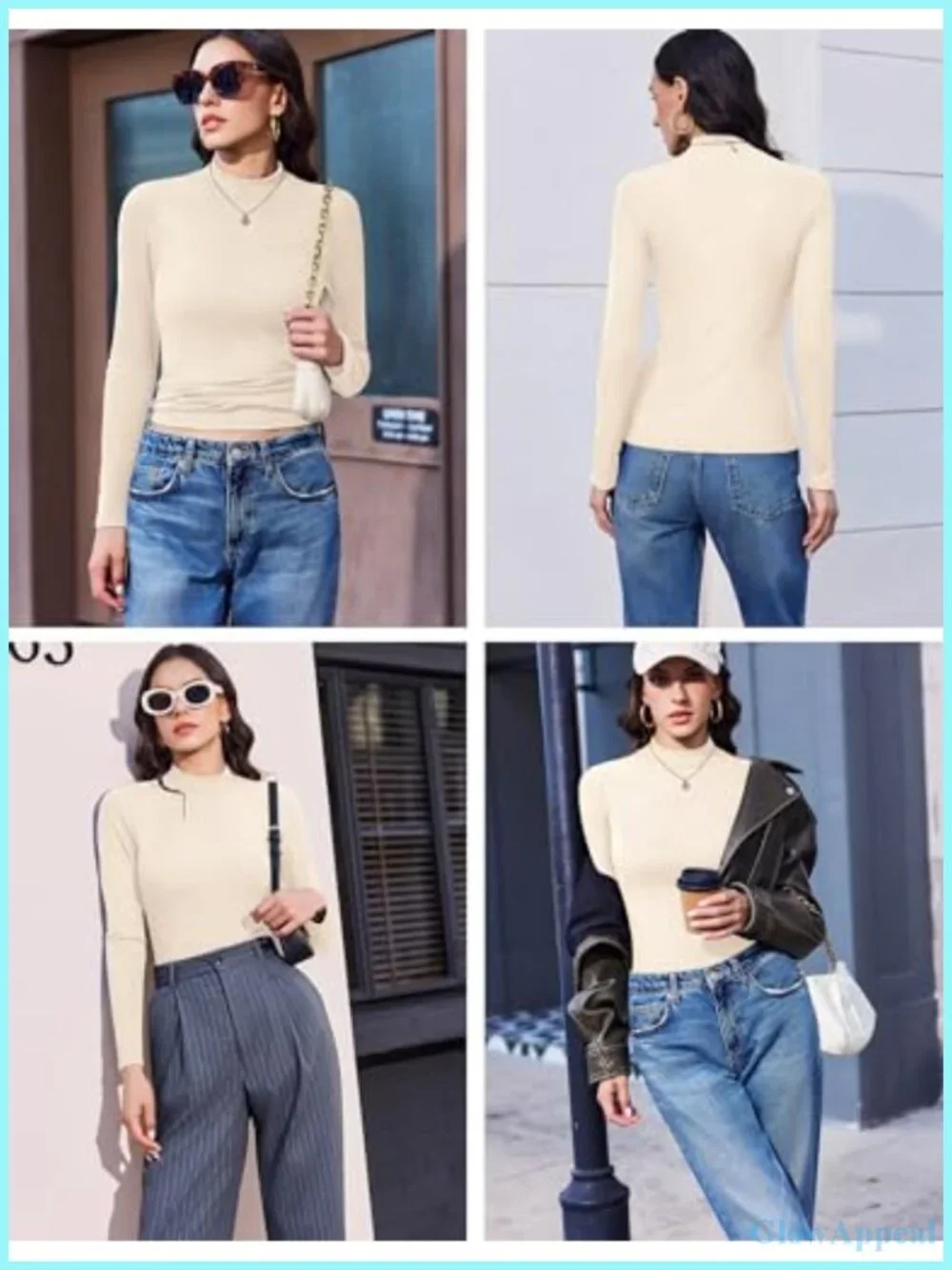 Mock Turtleneck Long Sleeve Ribbed Shirt 3 Pack Thermal Tops